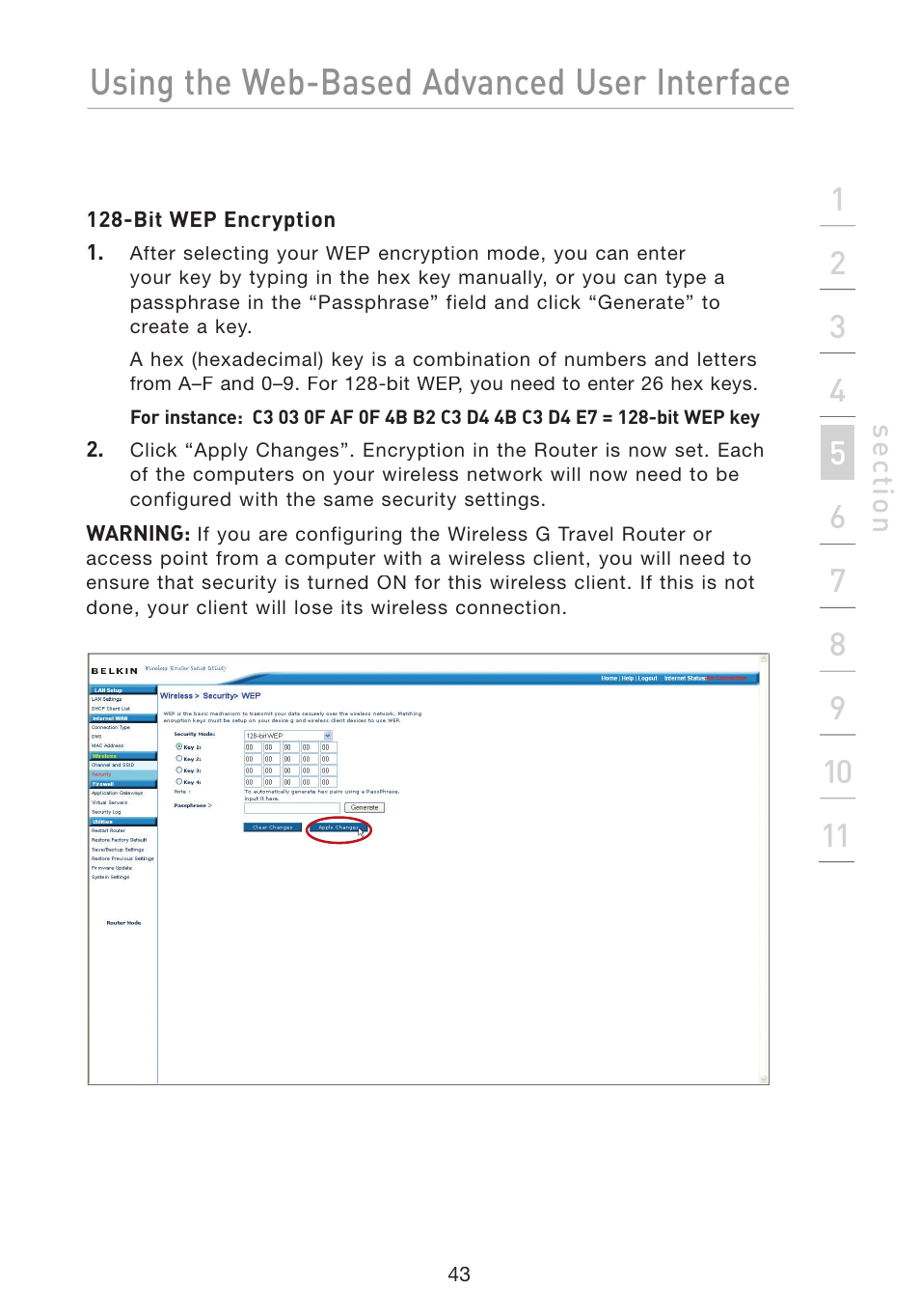 Using the web-based advanced user interface | Belkin Wireless G Travel Router F5D7233 User Manual | Page 45 / 85