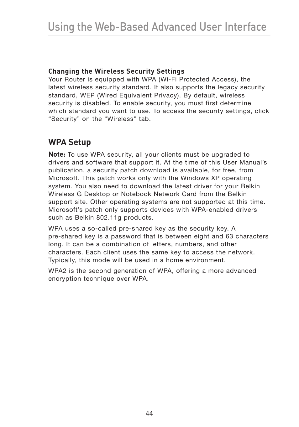Using the web-based advanced user interface | Belkin Wireless G Travel Router F5D7233 User Manual | Page 46 / 85