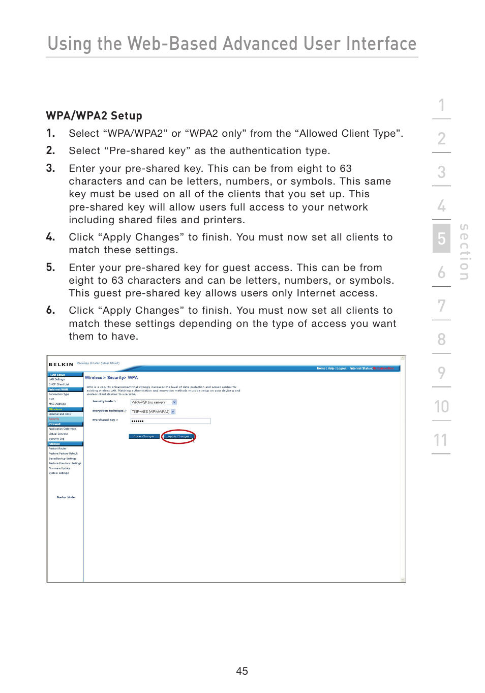 Using the web-based advanced user interface | Belkin Wireless G Travel Router F5D7233 User Manual | Page 47 / 85