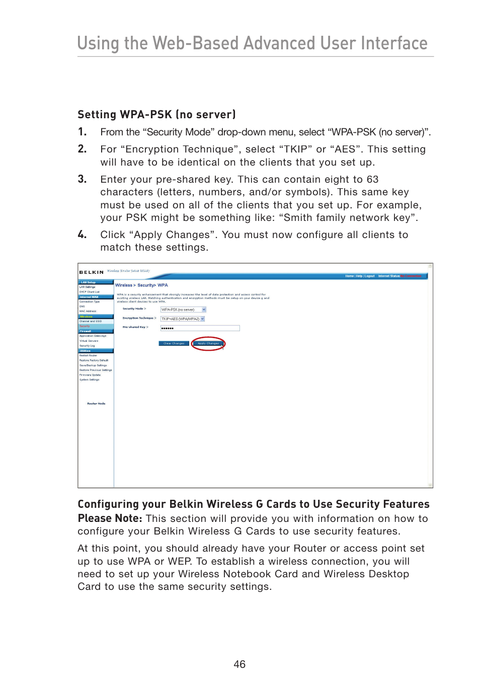 Using the web-based advanced user interface | Belkin Wireless G Travel Router F5D7233 User Manual | Page 48 / 85