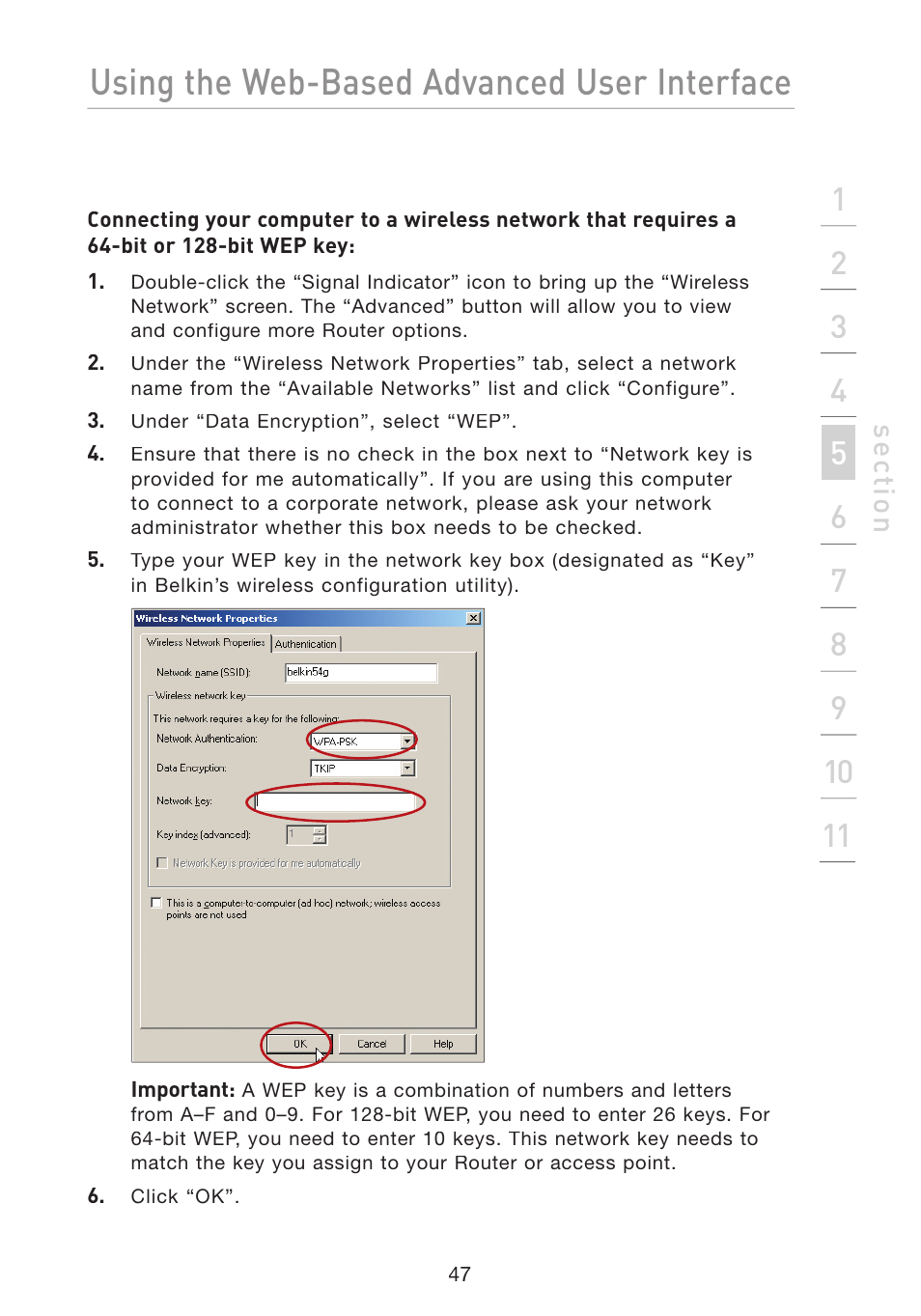 Using the web-based advanced user interface, Se ct io n | Belkin Wireless G Travel Router F5D7233 User Manual | Page 49 / 85