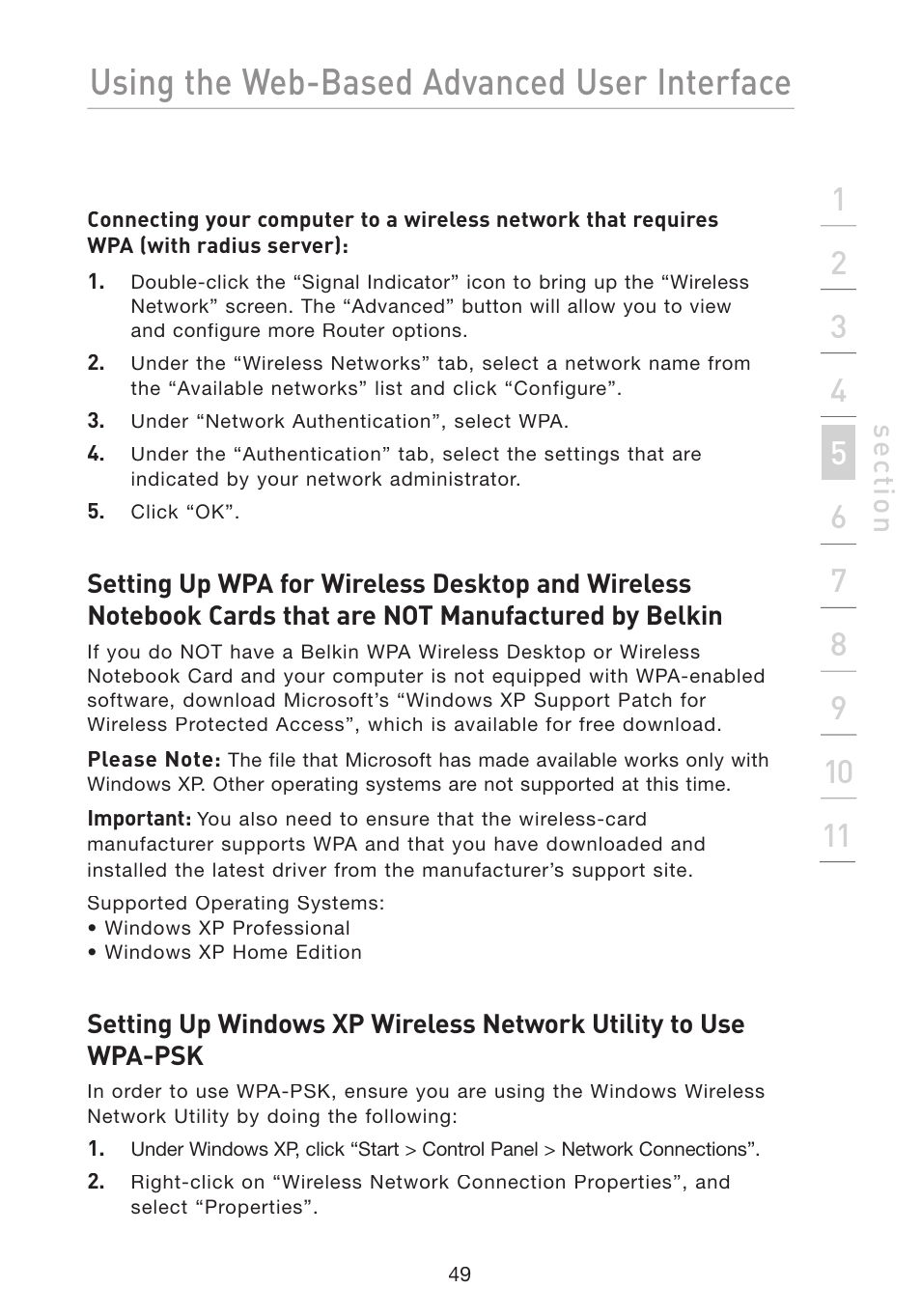 Using the web-based advanced user interface, Se ct io n | Belkin Wireless G Travel Router F5D7233 User Manual | Page 51 / 85