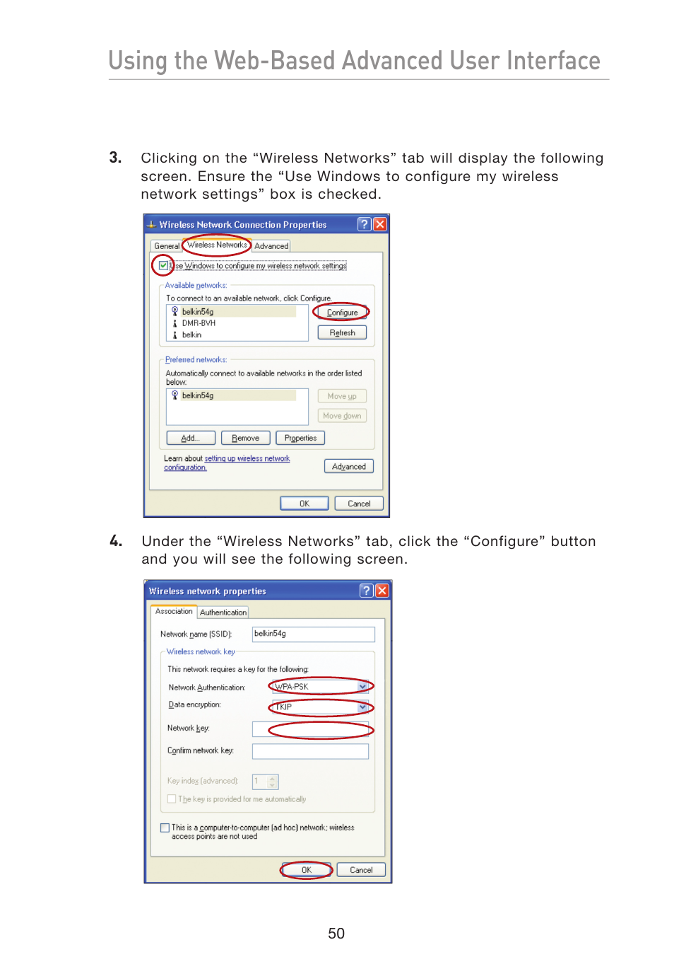 Using the web-based advanced user interface | Belkin Wireless G Travel Router F5D7233 User Manual | Page 52 / 85