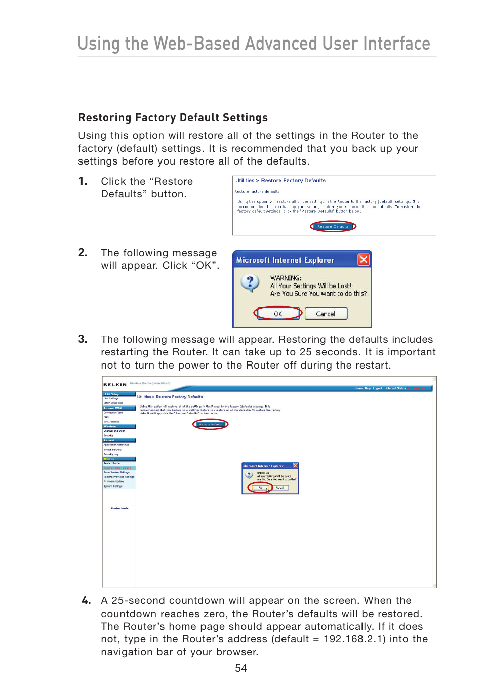 Using the web-based advanced user interface | Belkin Wireless G Travel Router F5D7233 User Manual | Page 56 / 85