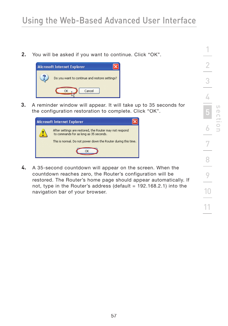 Using the web-based advanced user interface | Belkin Wireless G Travel Router F5D7233 User Manual | Page 59 / 85