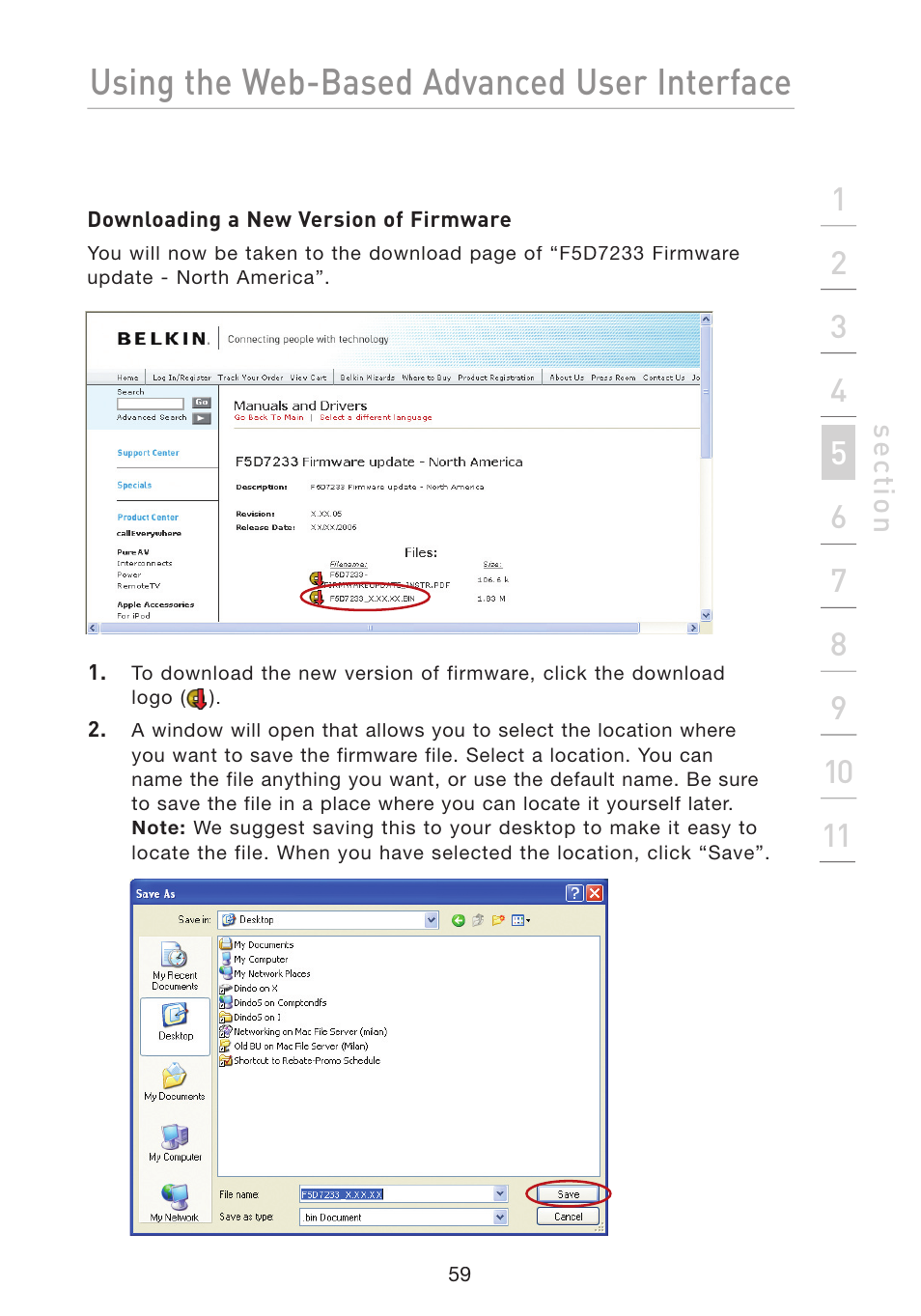 Using the web-based advanced user interface | Belkin Wireless G Travel Router F5D7233 User Manual | Page 61 / 85