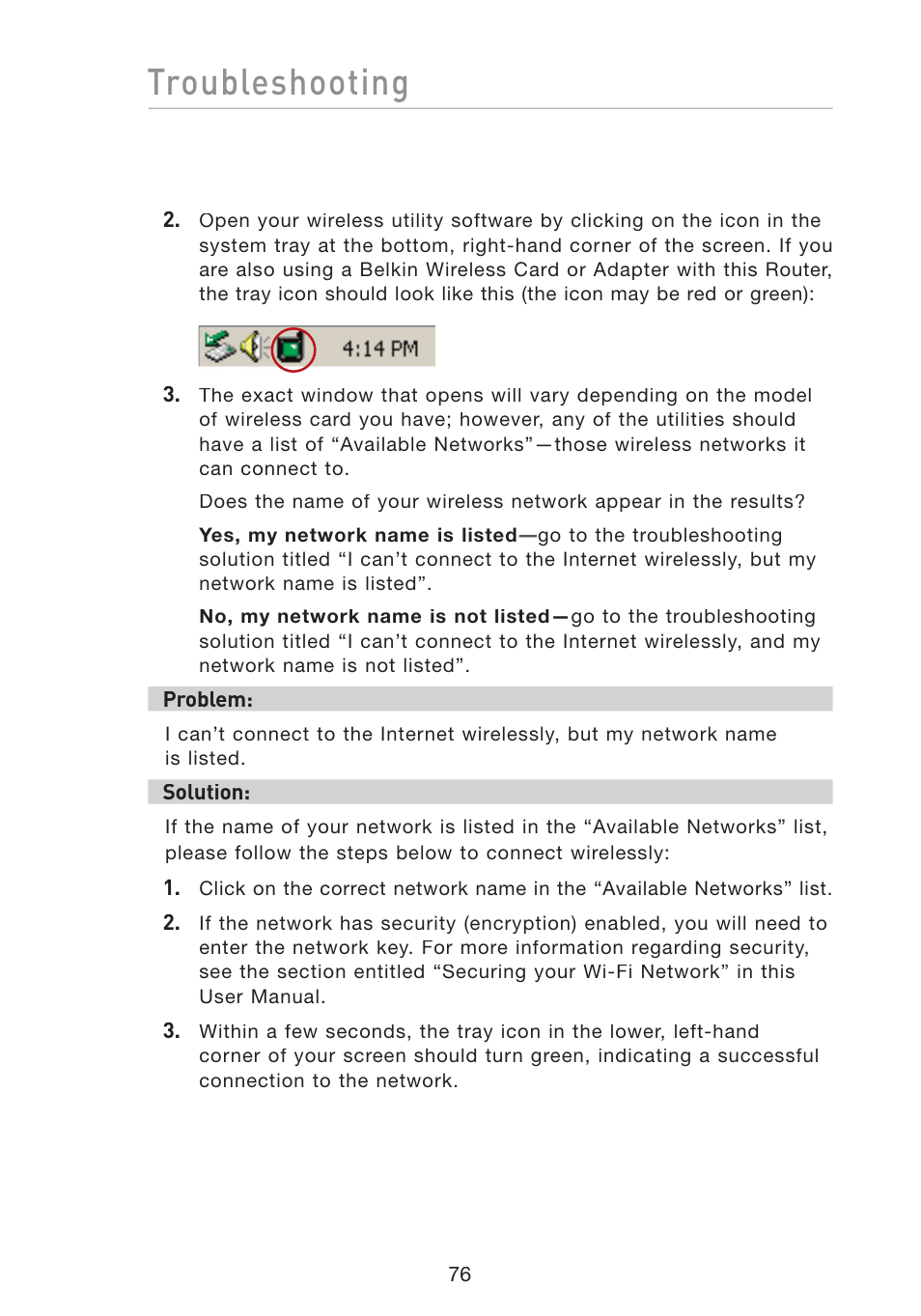 Troubleshooting | Belkin Wireless G Travel Router F5D7233 User Manual | Page 78 / 85