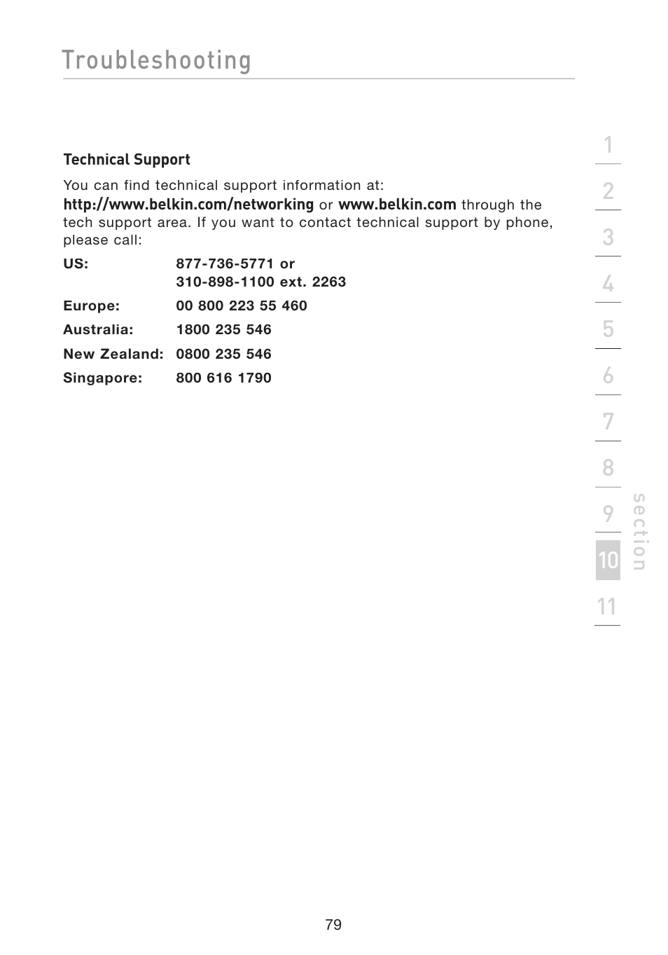 Troubleshooting, Se ct io n | Belkin Wireless G Travel Router F5D7233 User Manual | Page 81 / 85
