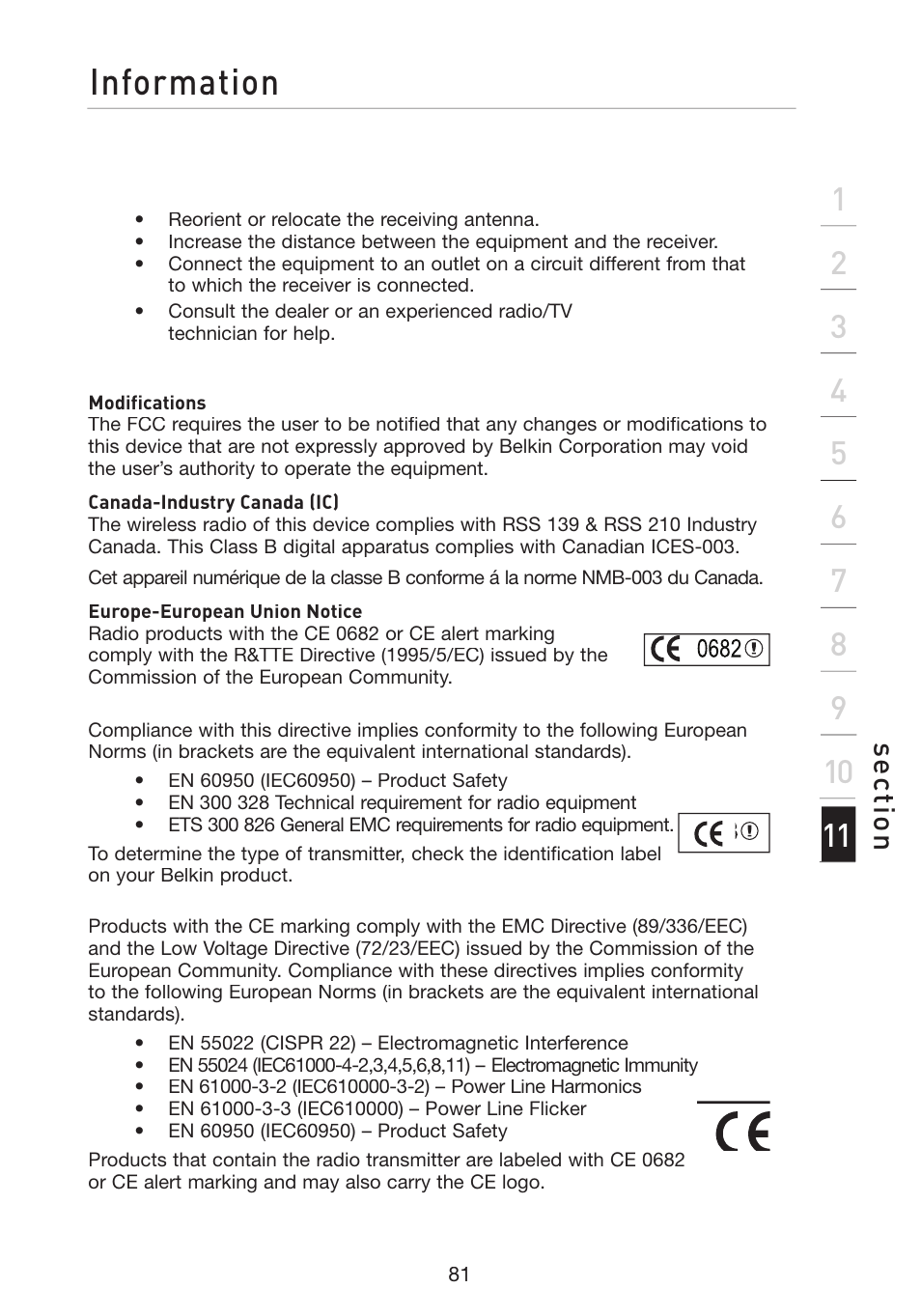 Information, Se ct io n | Belkin Wireless G Travel Router F5D7233 User Manual | Page 83 / 85