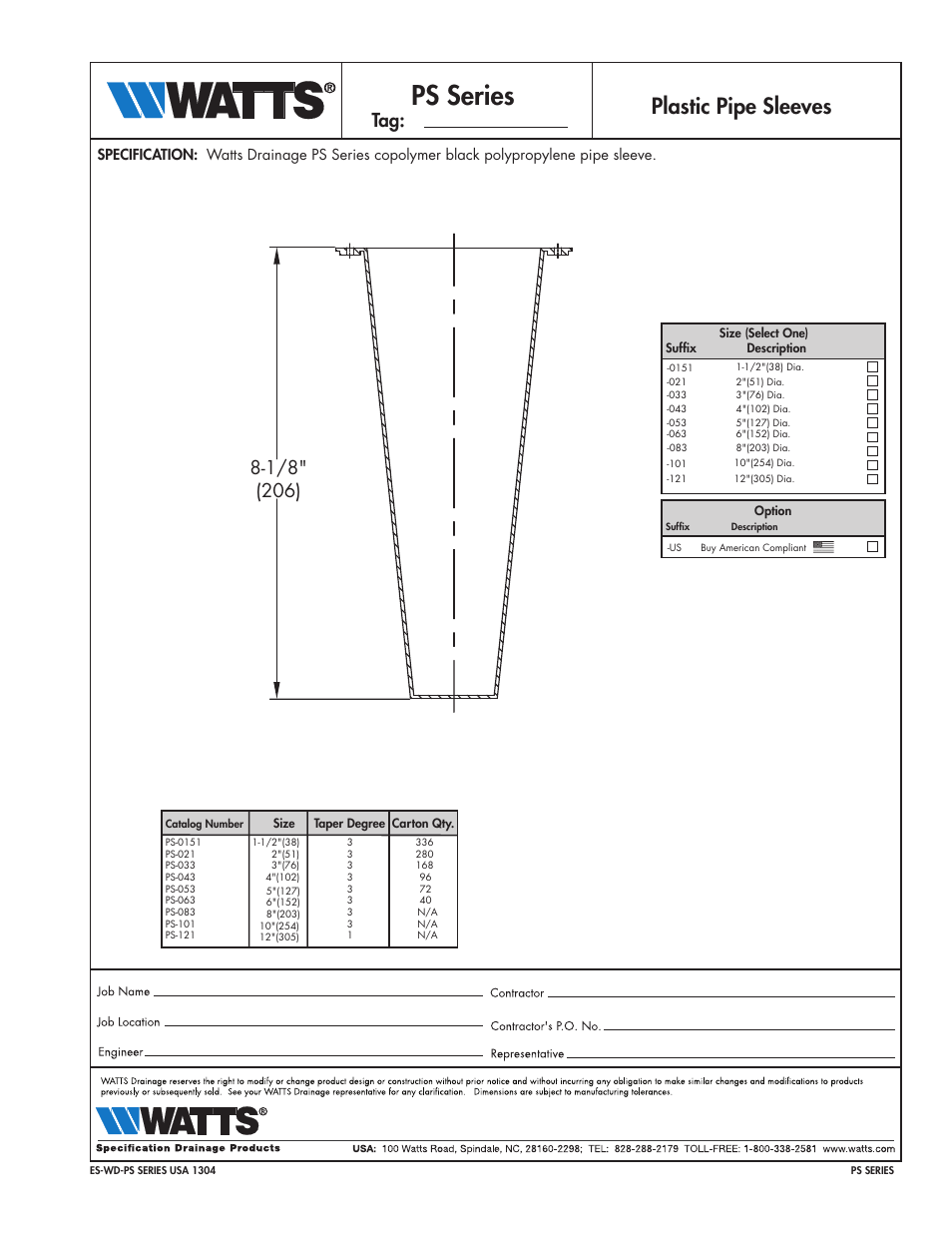 Watts PS-SERIES User Manual | 1 page