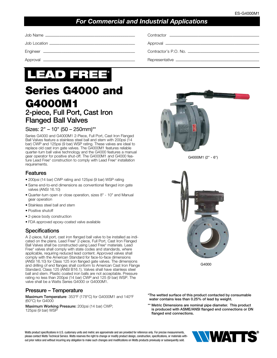 Watts G4000M1 User Manual | 2 pages