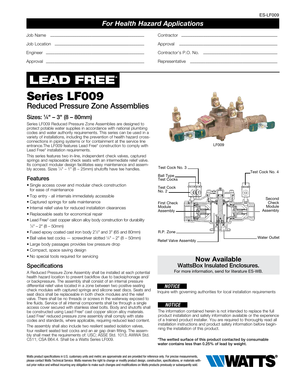 Watts LF009 User Manual | 4 pages