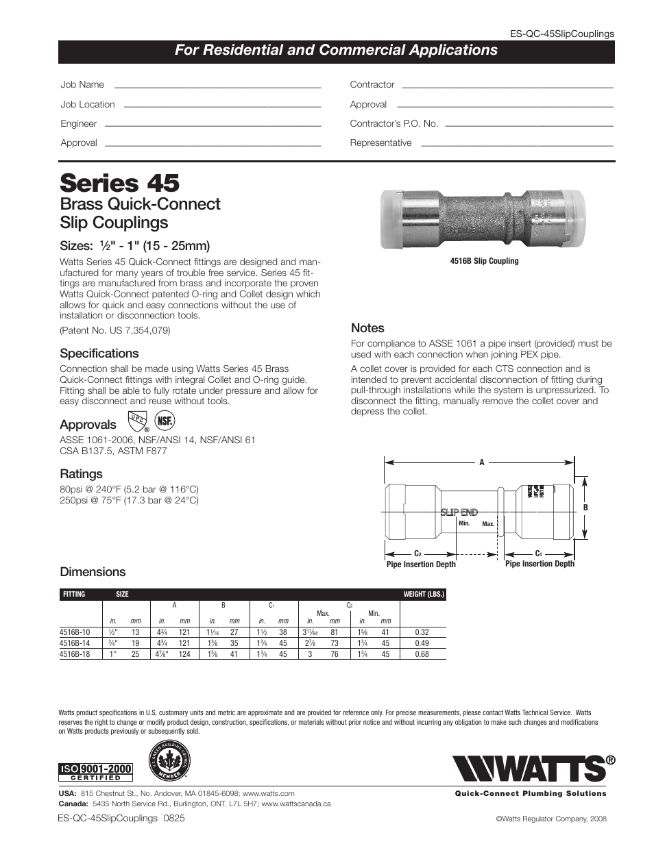 Watts 4516B User Manual | 1 page