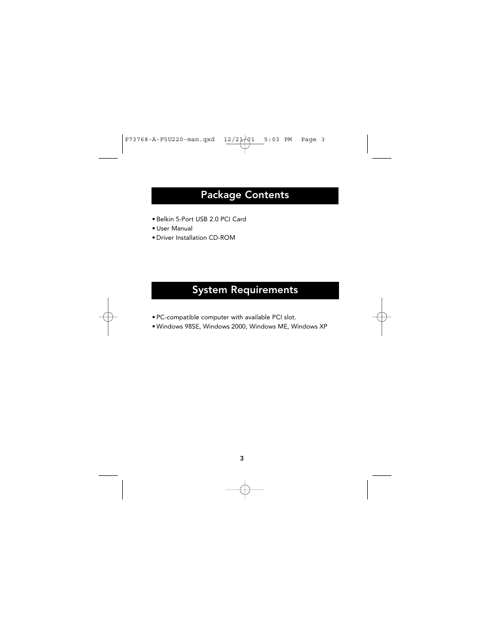 Package contents, System requirements | Belkin P73768-A User Manual | Page 5 / 19