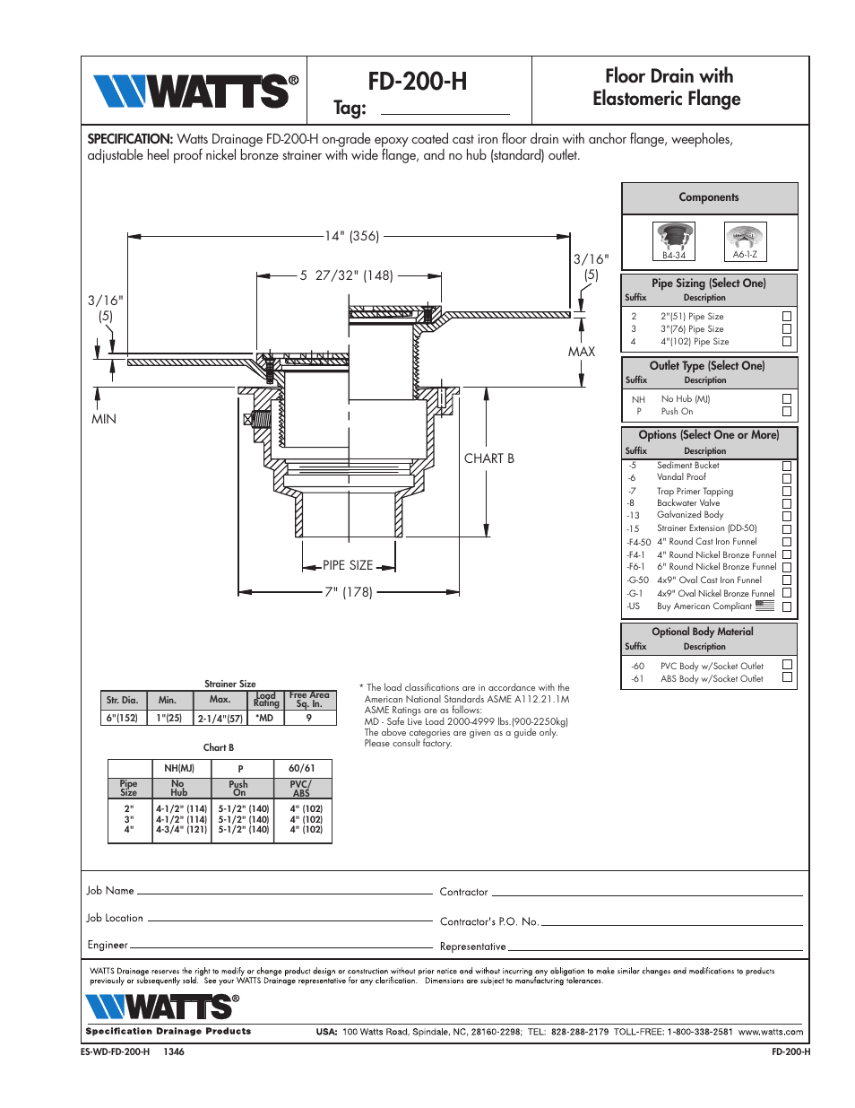 Watts FD-200-H User Manual | 1 page