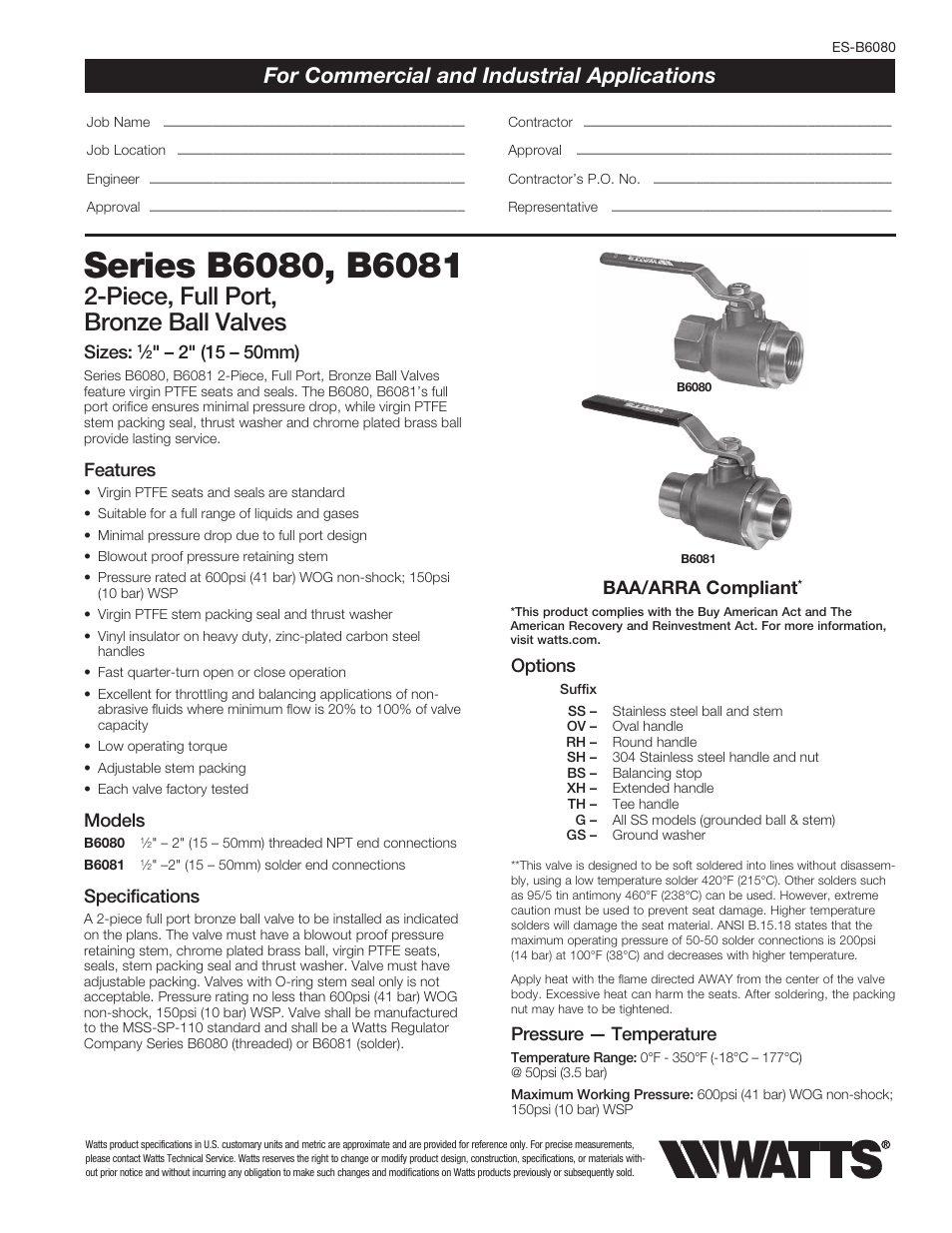 Watts B6081 User Manual | 2 pages