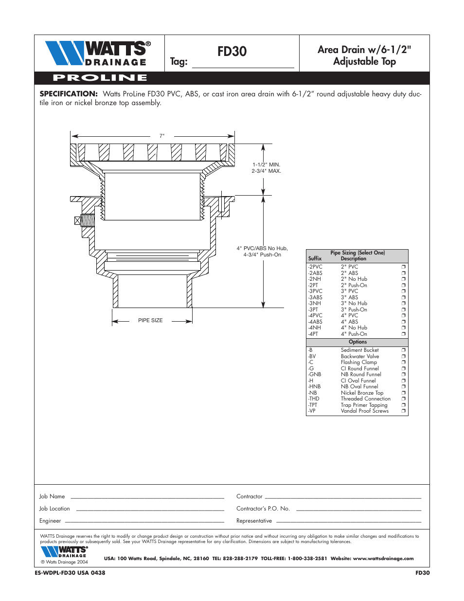 Watts FD30 User Manual | 1 page