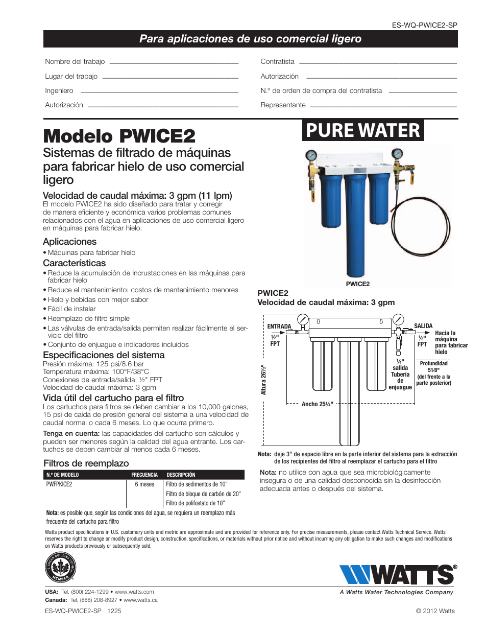 Watts PWICE2 User Manual | 1 page