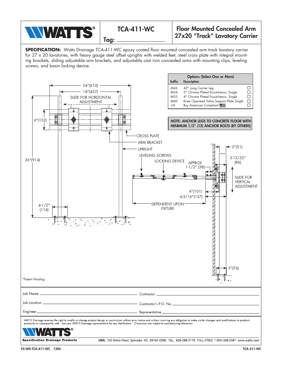 Watts TCA-411-WC User Manual | 1 page