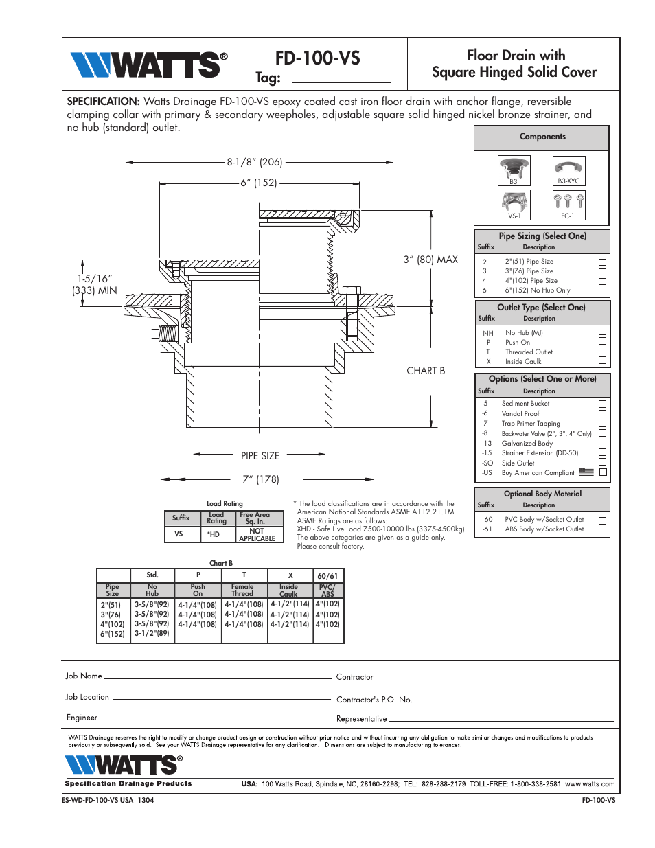 Watts FD-100-VS User Manual | 1 page