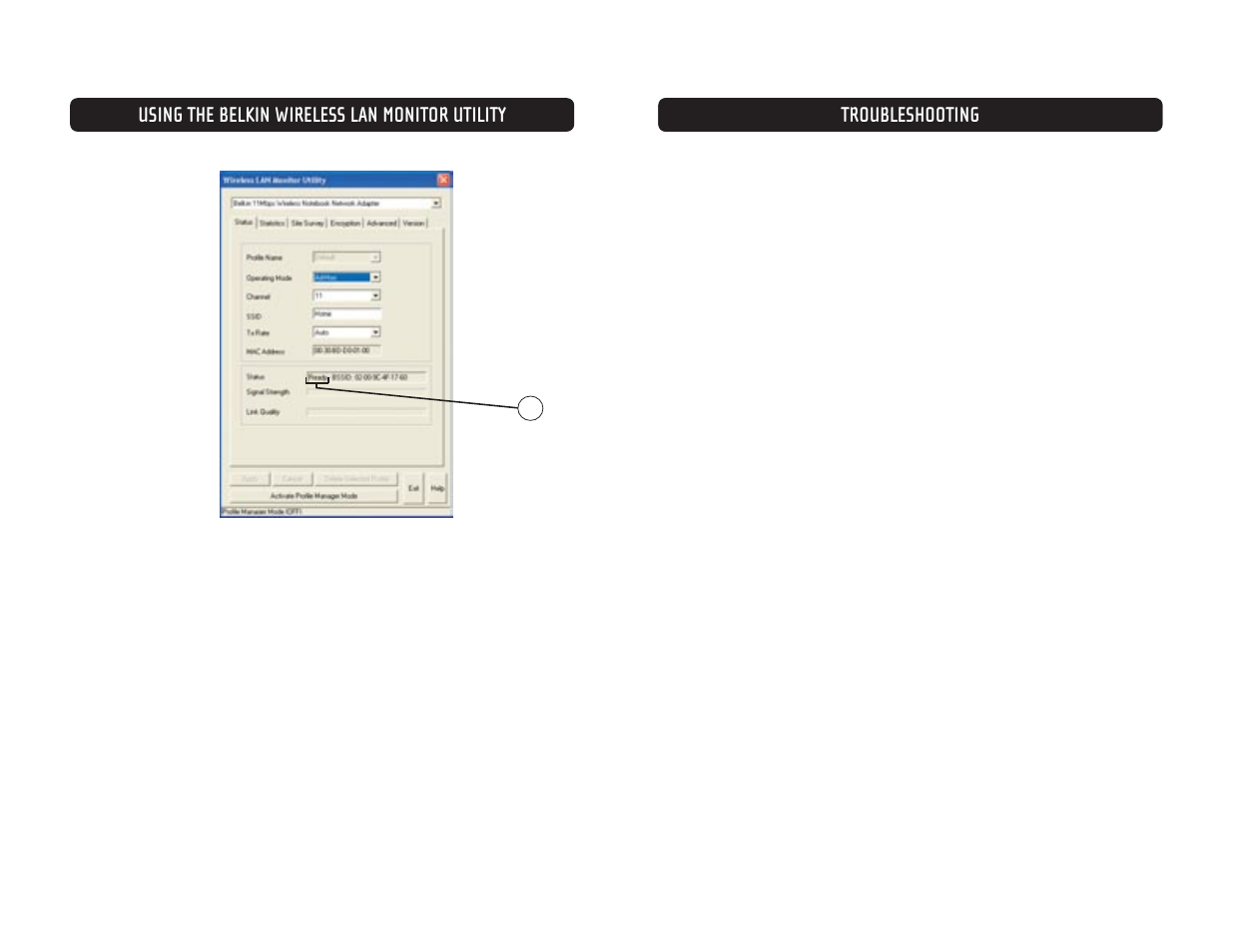 Troubleshooting, Using the belkin wireless lan monitor utility | Belkin F5D6020 User Manual | Page 13 / 15