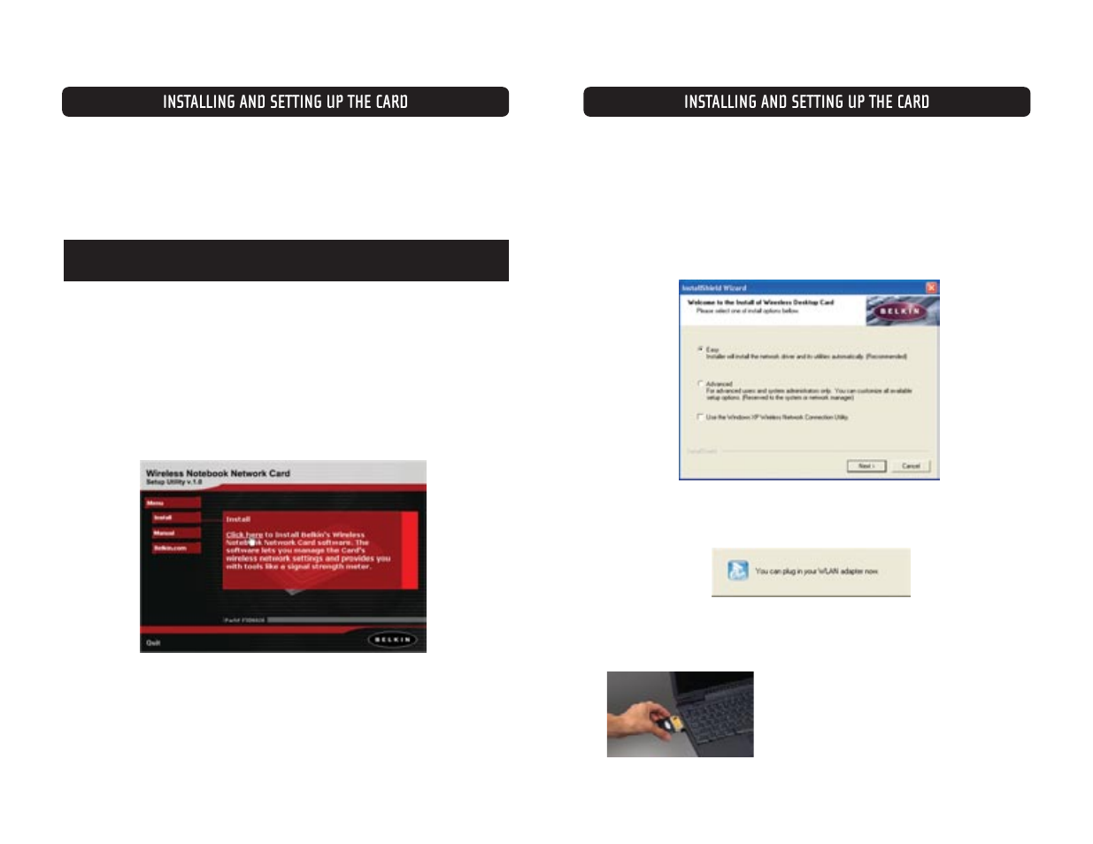 Installing and setting up the card | Belkin F5D6020 User Manual | Page 4 / 15
