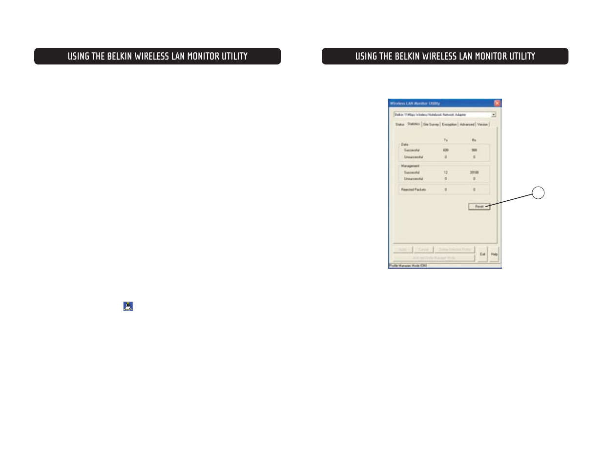 Using the belkin wireless lan monitor utility | Belkin F5D6020 User Manual | Page 8 / 15