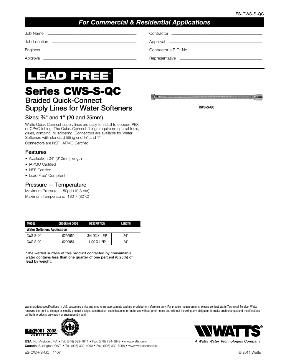 Watts CWS-S-QC User Manual | 1 page