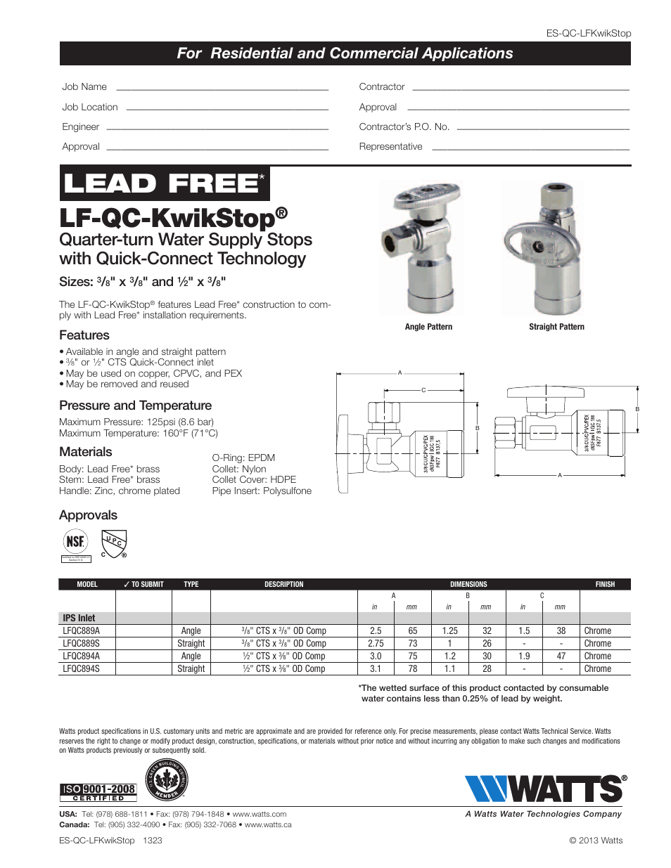 Watts LFQC894S User Manual | 1 page