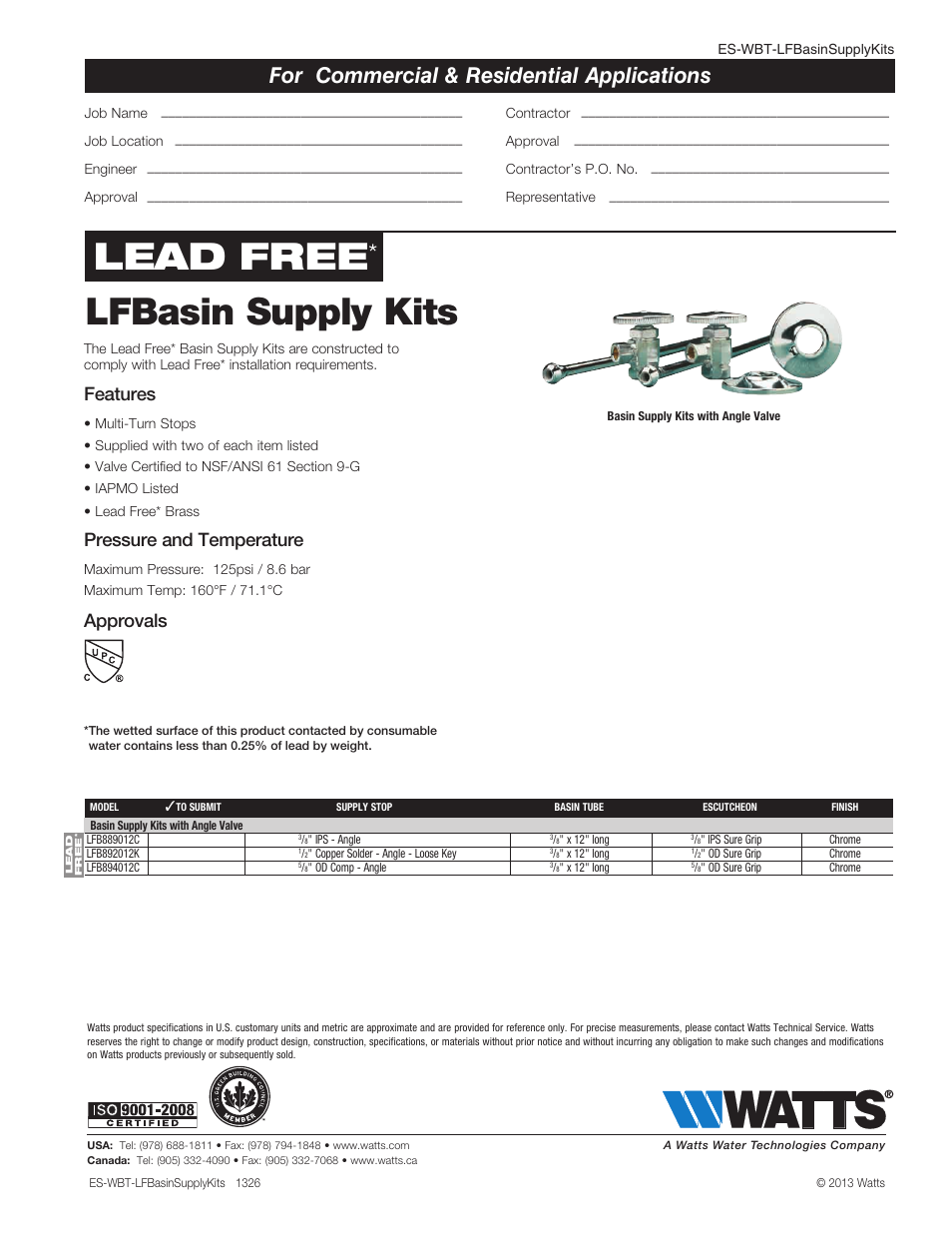 Watts LFB894 012C User Manual | 1 page