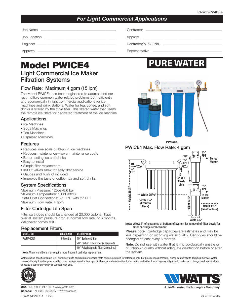 Watts PWICE4 User Manual | 1 page
