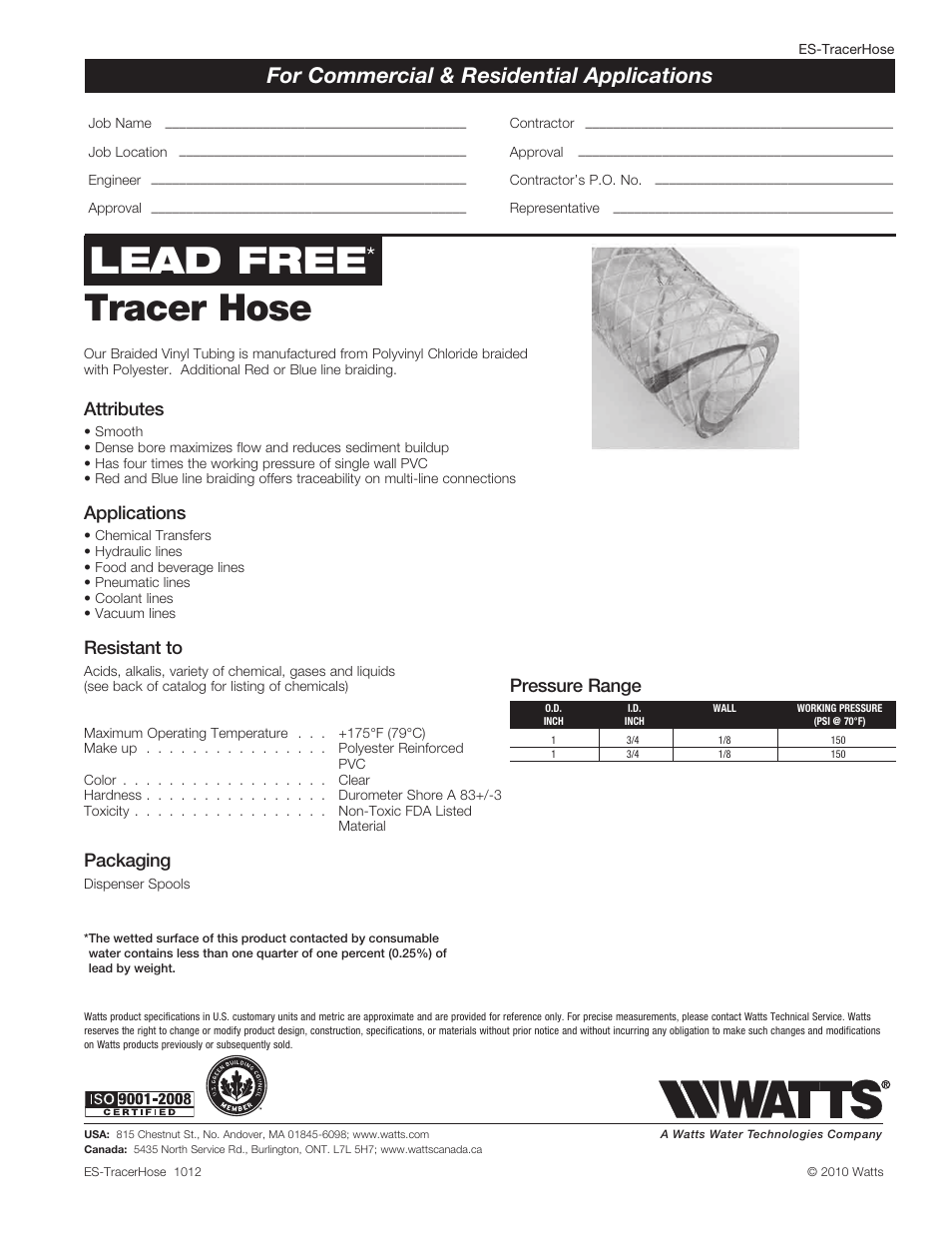 Watts Tracer Hose - Reels User Manual | 1 page