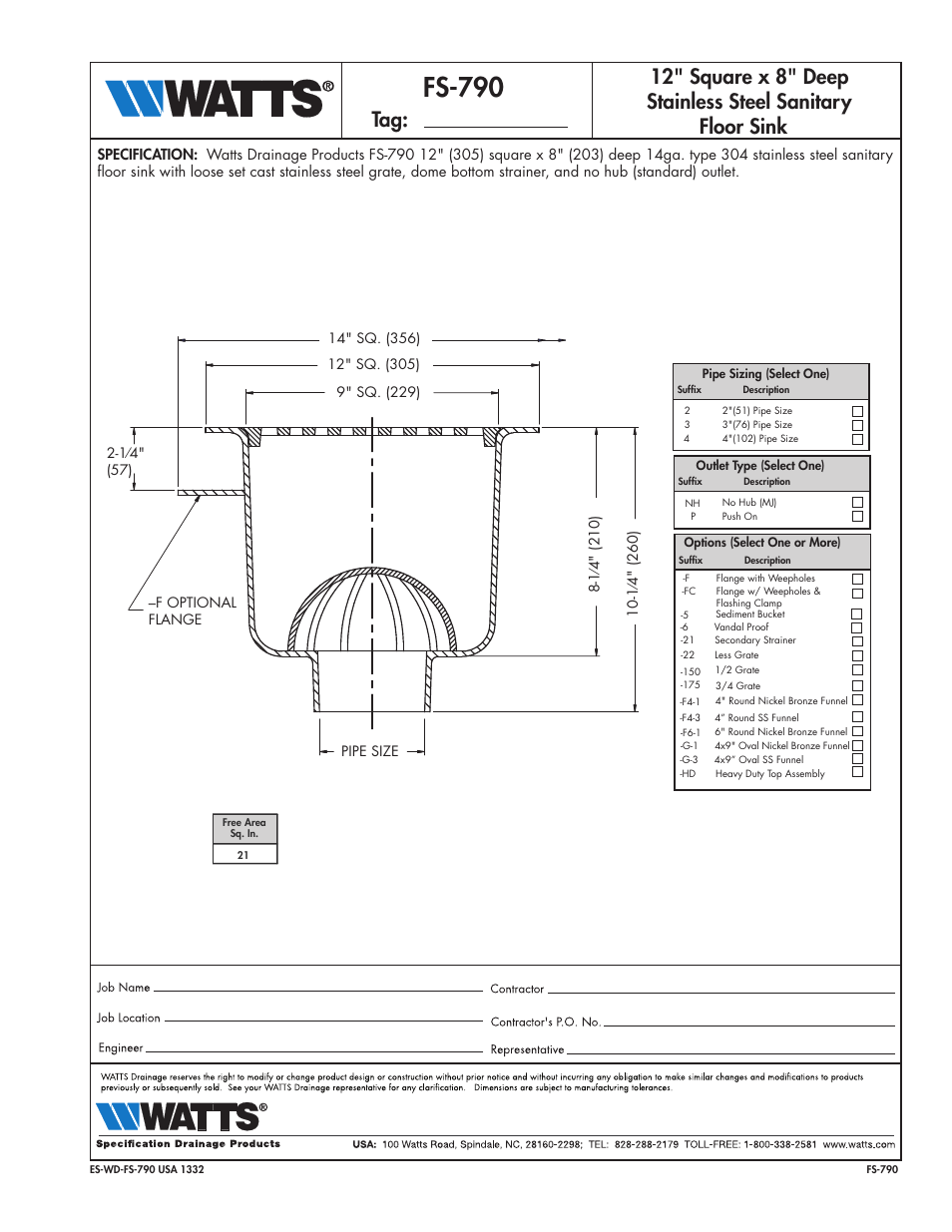 Watts FS-790 User Manual | 1 page