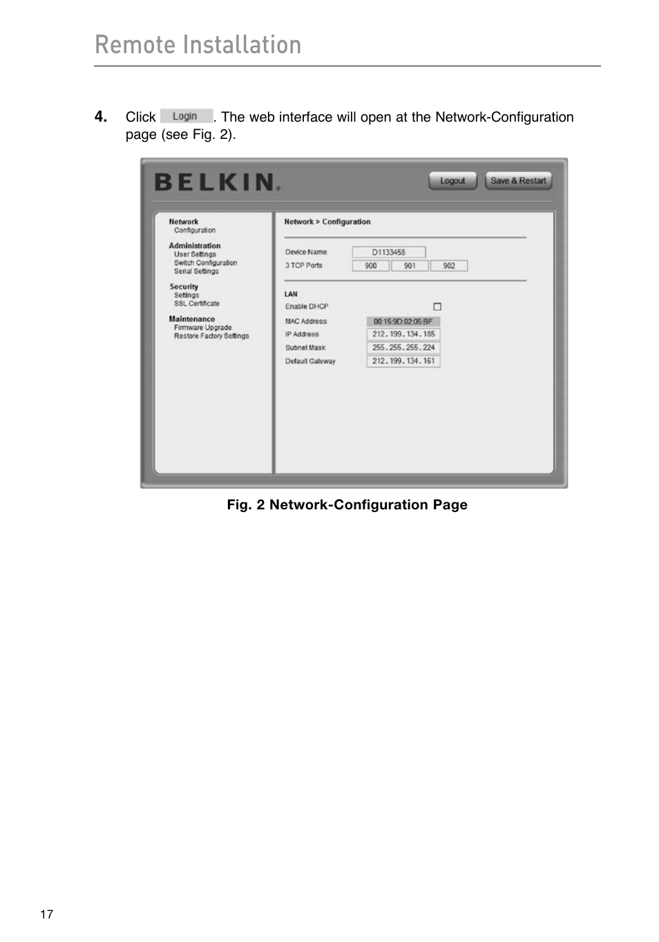 Remote installation | Belkin F1DP101M User Manual | Page 20 / 56