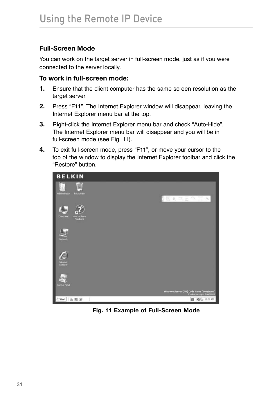 Using the remote ip device | Belkin F1DP101M User Manual | Page 34 / 56