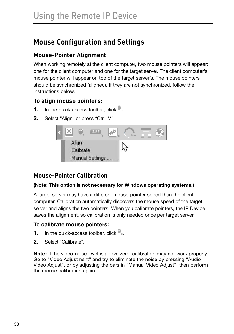 Using the remote ip device, Mouse configuration and settings | Belkin F1DP101M User Manual | Page 36 / 56