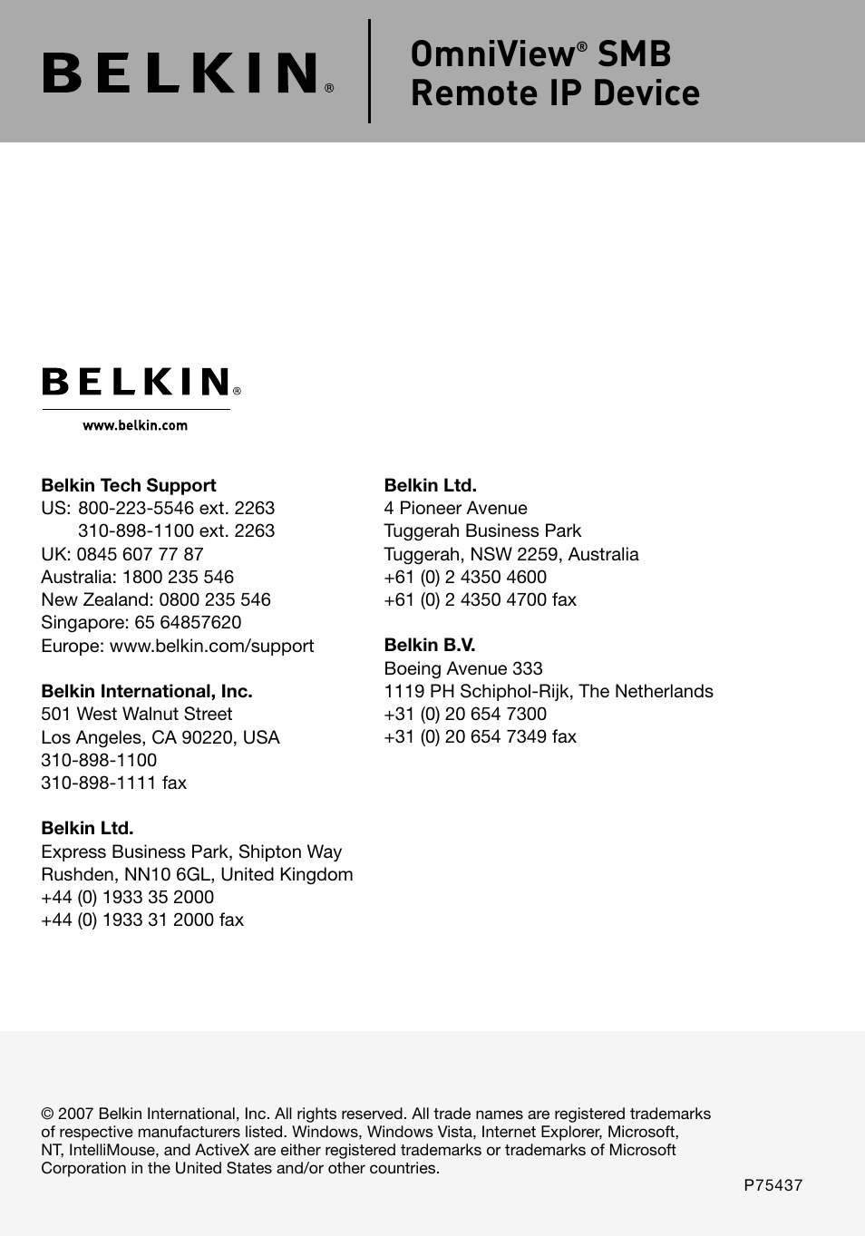 Omniview, Smb remote ip device | Belkin F1DP101M User Manual | Page 56 / 56