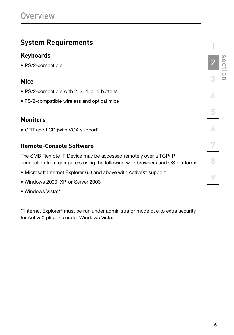 Overview, System requirements, Se ct io n | Belkin F1DP101M User Manual | Page 9 / 56