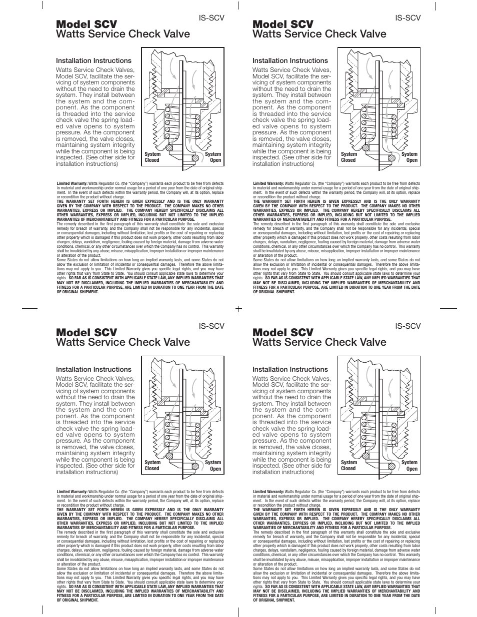 Watts SCV User Manual | 2 pages