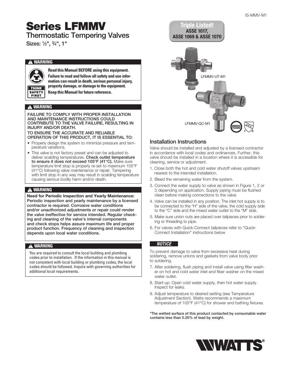 Watts LFMMV User Manual | 4 pages