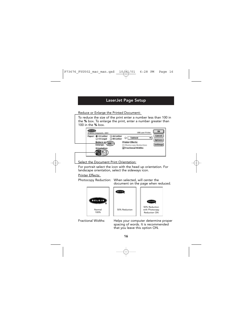 Laserjet page setup | Belkin USB Parallel Printer Adapter for Mac F5U002-MAC User Manual | Page 18 / 24