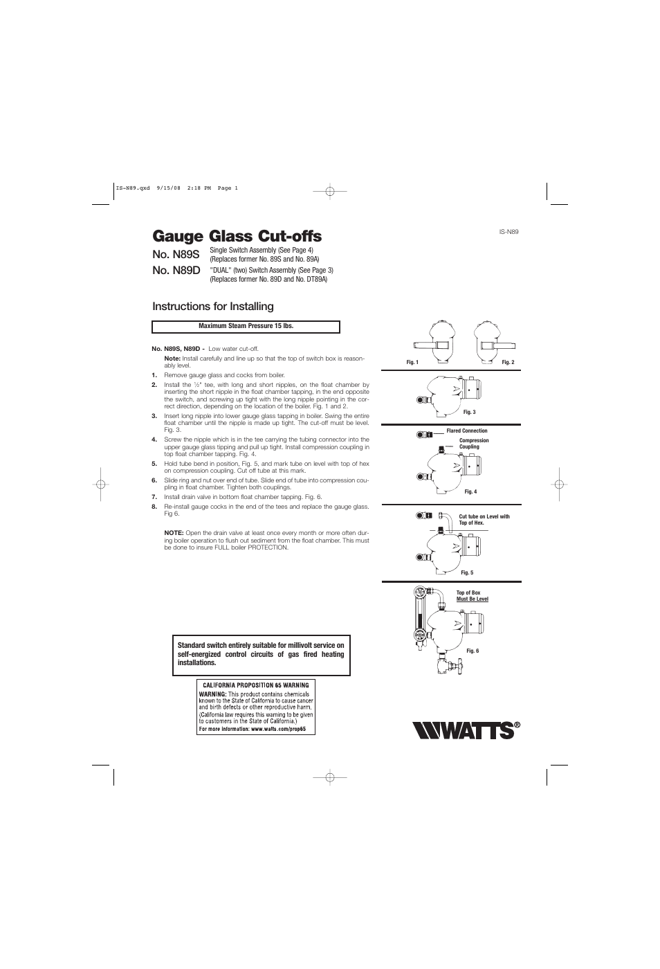 Watts SAN89 User Manual | 4 pages