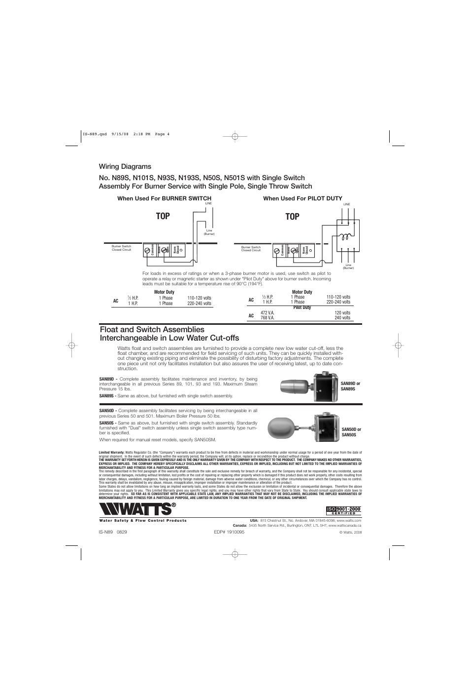 Watts SAN89 User Manual | Page 4 / 4