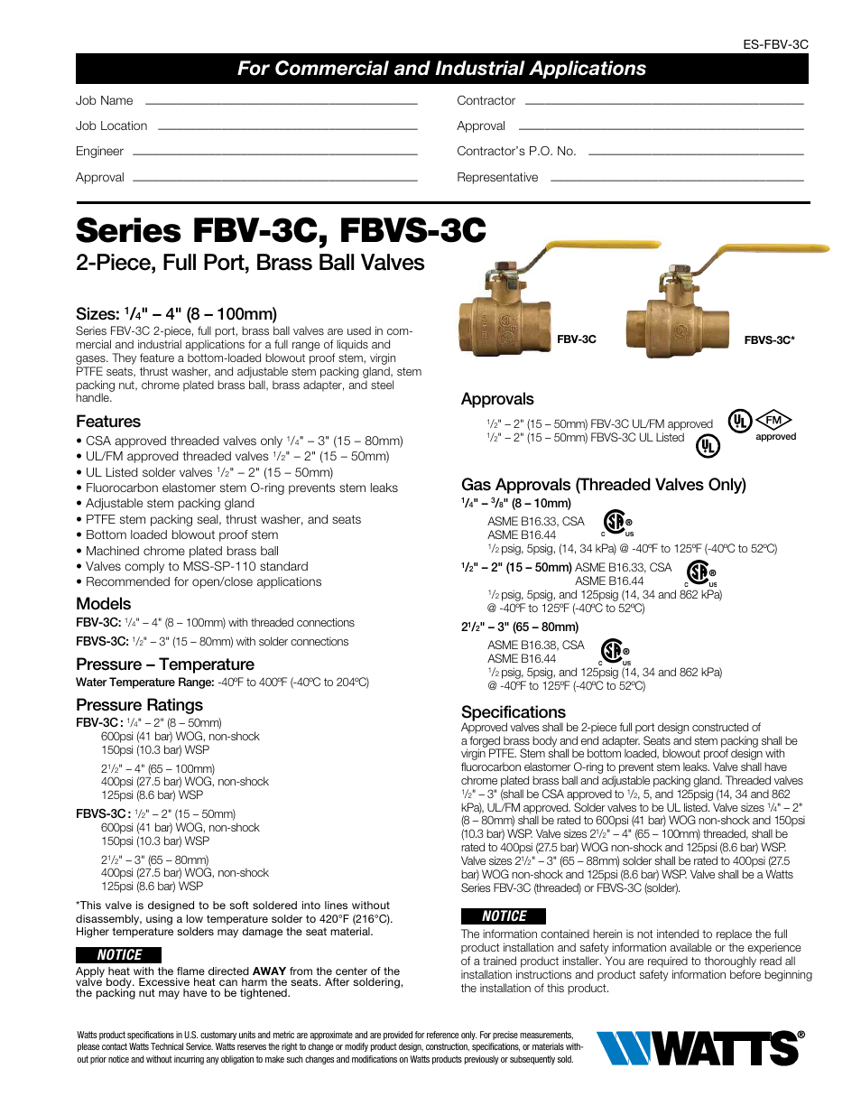 Watts FBVS-3C User Manual | 2 pages