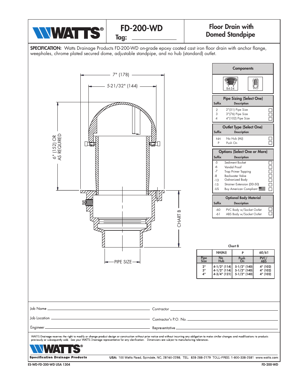 Watts FD-200-WD User Manual | 1 page