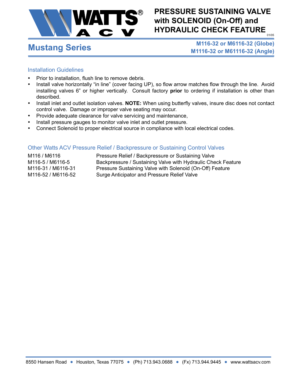 Mustang series | Watts M1116-32 User Manual | Page 2 / 2