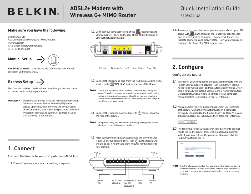 Belkin F5D9630-4A User Manual | 2 pages