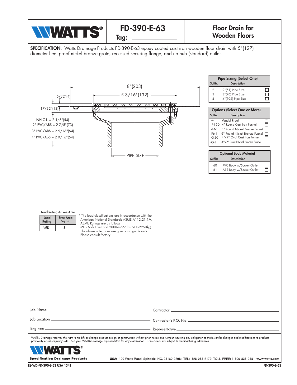Watts FD-390-E-63 User Manual | 1 page