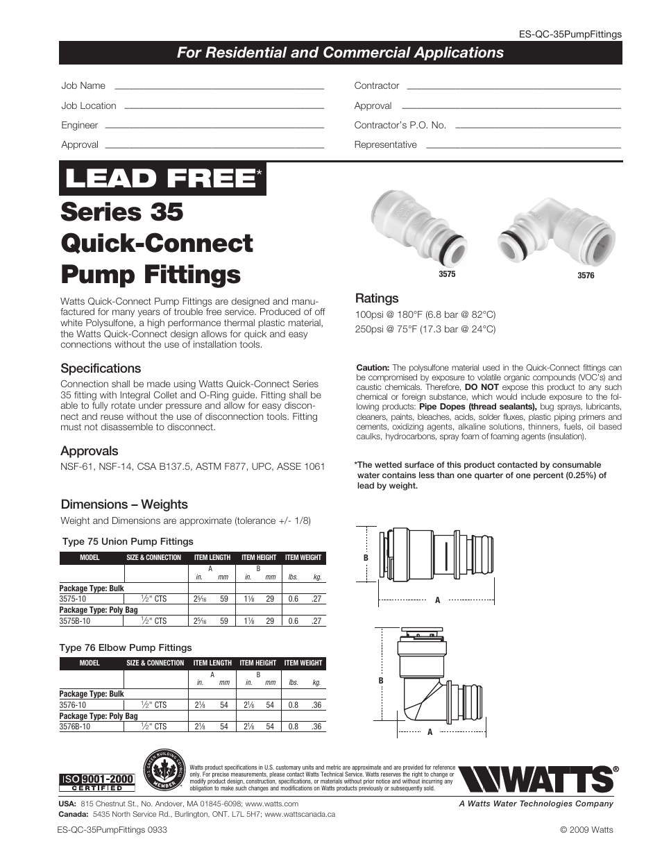 Watts 3576B User Manual | 1 page