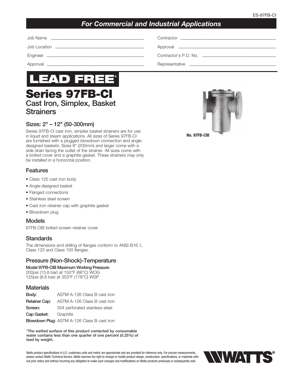 Watts 97FB-CIB User Manual | 2 pages